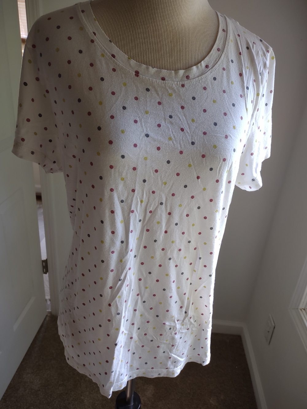 Workshop Republic Clothing White Short Sleeve Tee with Multicolor Polka Dots